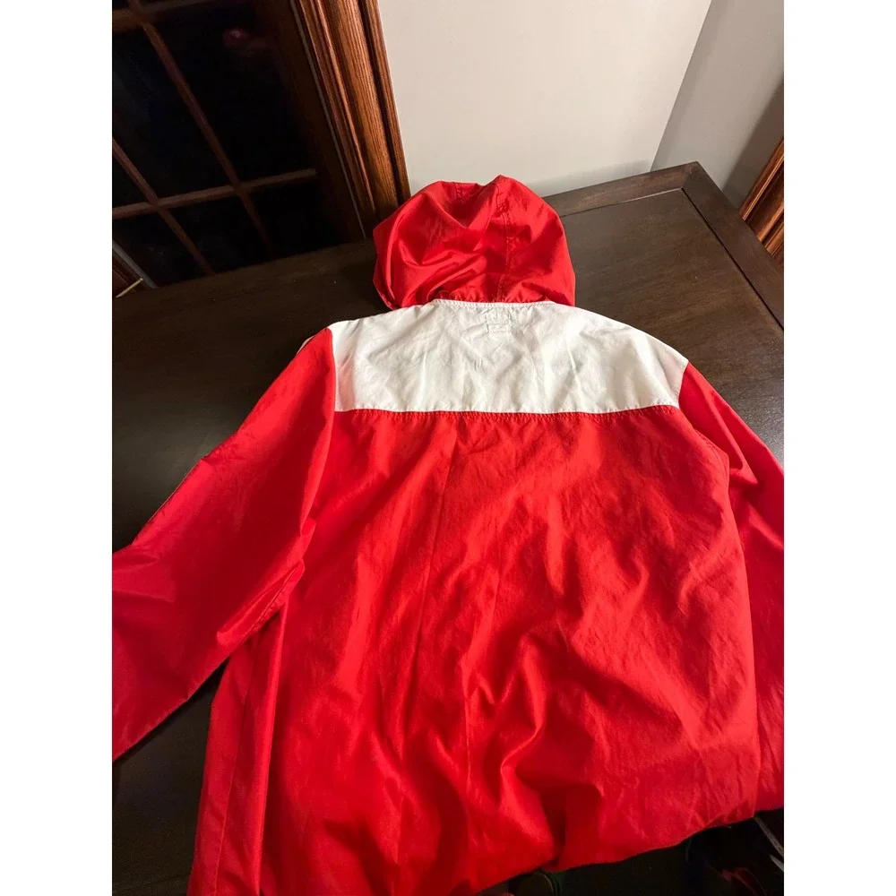 Adidas Originals Mens Red White Colorblock Hooded Windbreaker Jacket Medium